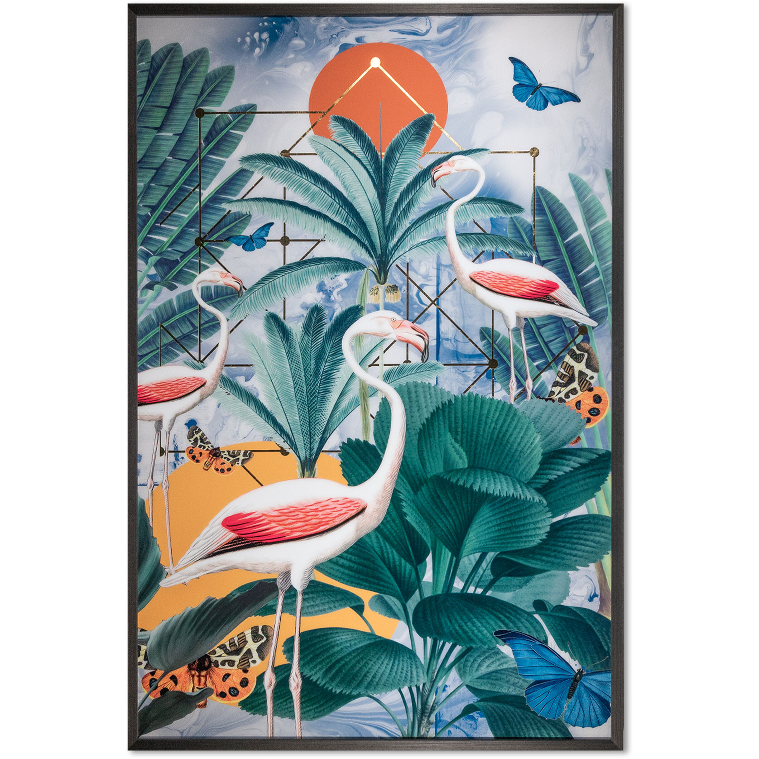 Three Flamingos Charcoal Luxe Art